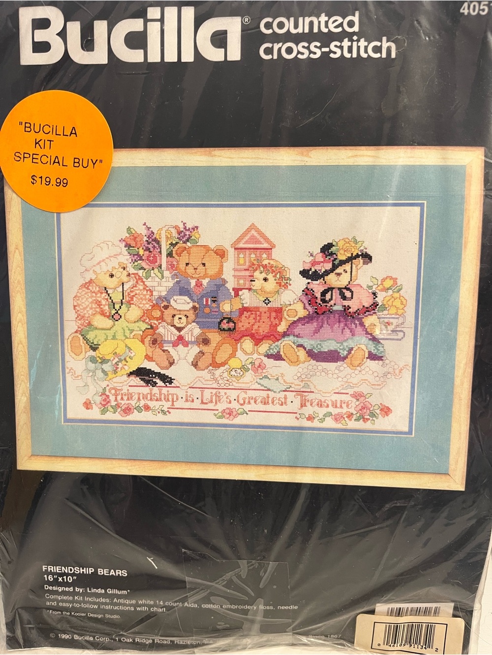 Bucilla Friendship Bears Cross-Stitch Kit - Pastel Pink Blue Yellow Green